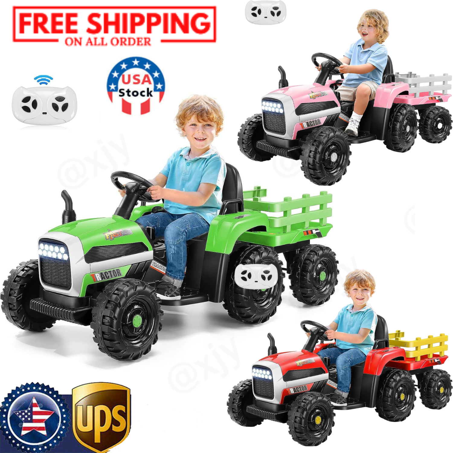 12V Electric Ride-On Tractor for Kids with Trailer and Remote Control