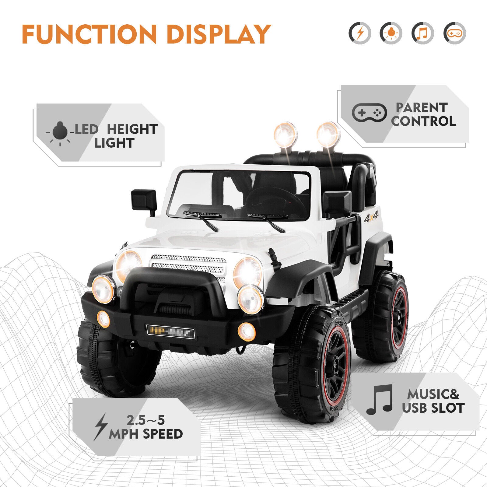 12V Electric Ride-On Truck for Kids with MP3, LED Lights, USB, and Remote Control