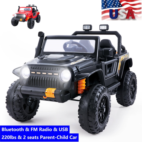 2-Seater 12V Ride-on Truck for Kids with Remote Control, LED Lights, FM Radio, and Bluetooth