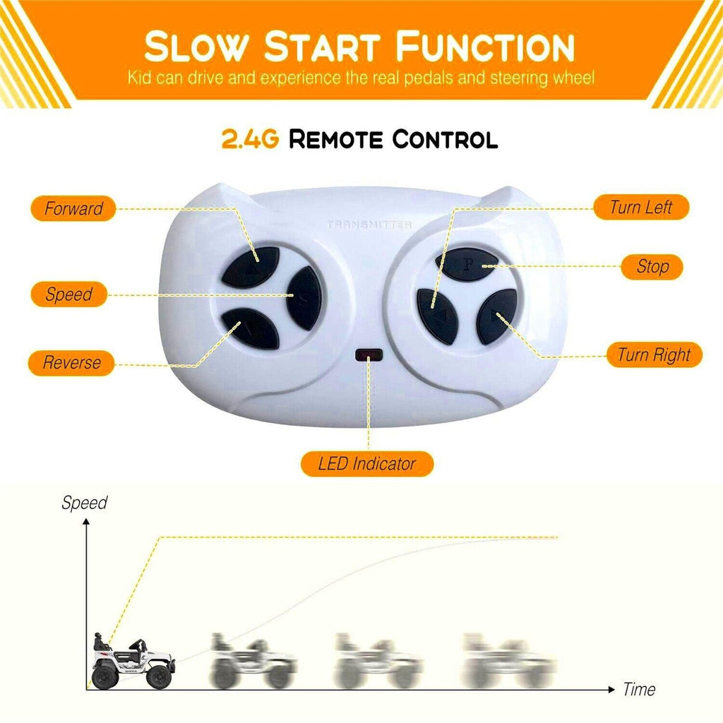 12V Electric Ride-On Truck for Kids with Remote Control - 2 Speeds, White