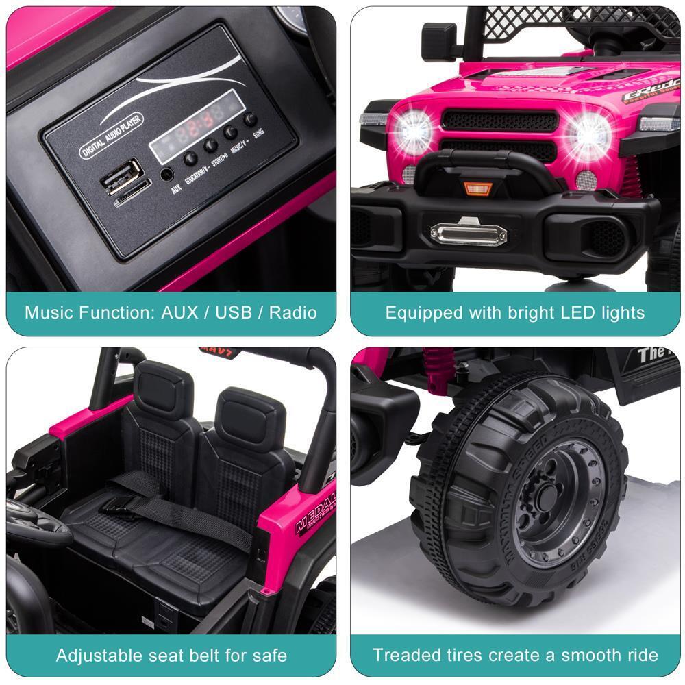 12V Electric Ride-On Truck with RC Remote Control in Rose Red