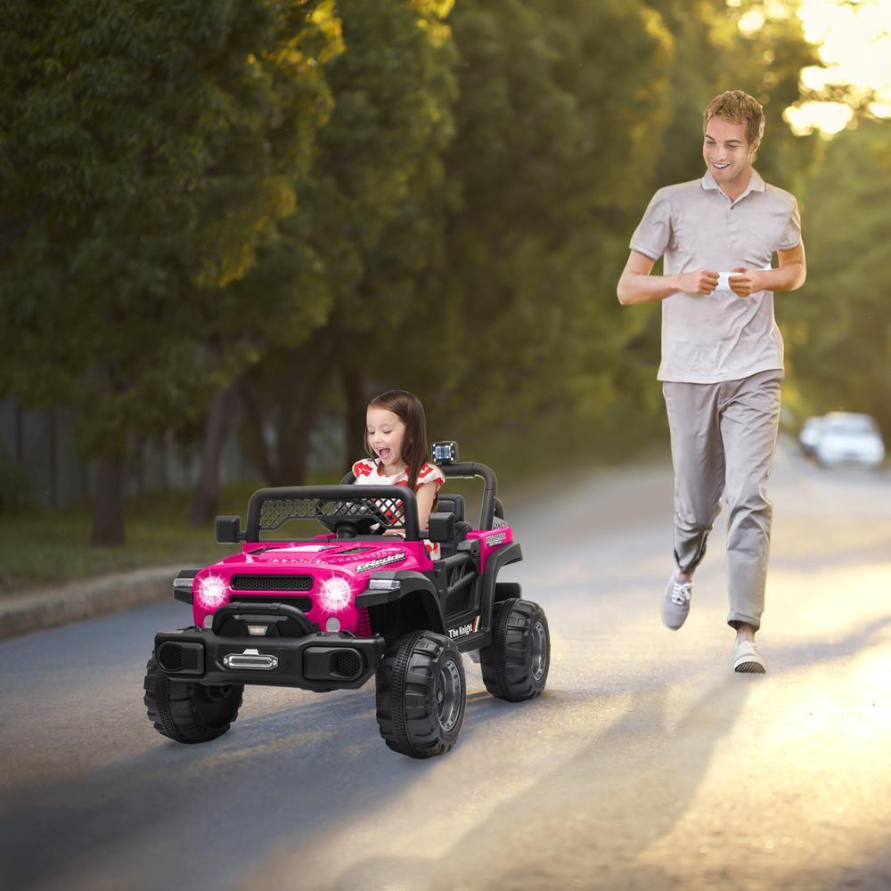 12V Electric Ride-On Truck with RC Remote Control in Rose Red