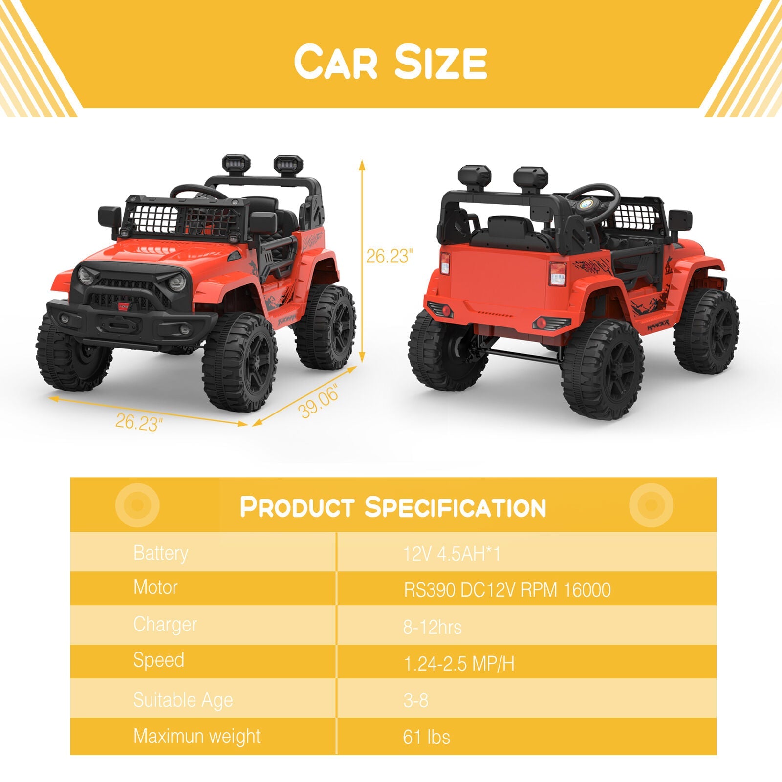 12V Electric Ride On Truck with Remote Control and LED Lights