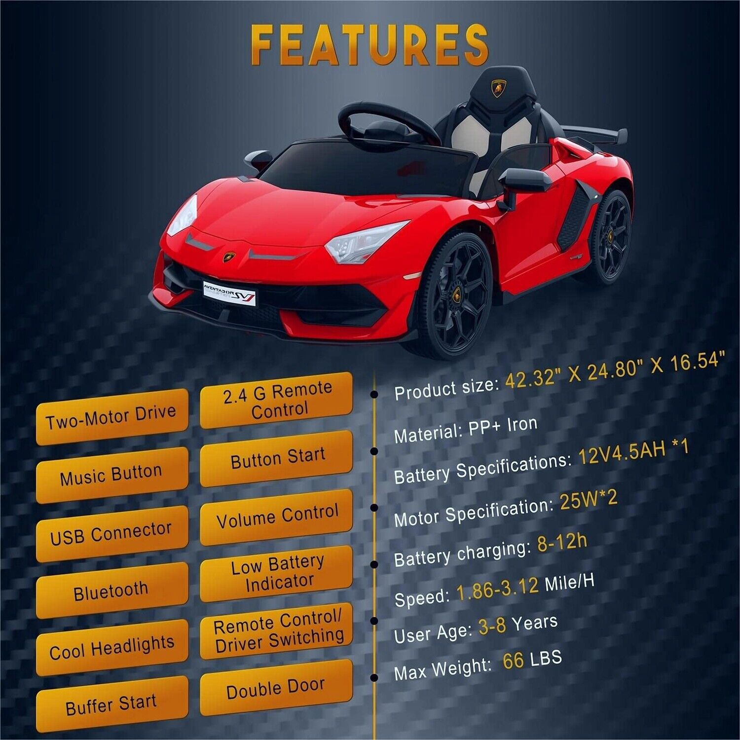12V Electric Sports Car for Kids with Remote Control - Battery Powered Ride-On Vehicle