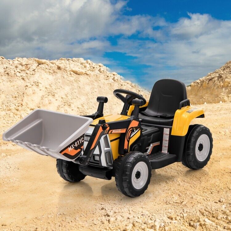 12V Electric Tractor RC Excavator Digger with Digging Bucket for Kids - Yellow