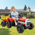 12V Electric Tractor Ride-On Toy Car with Trailer for Kids - Battery Powered