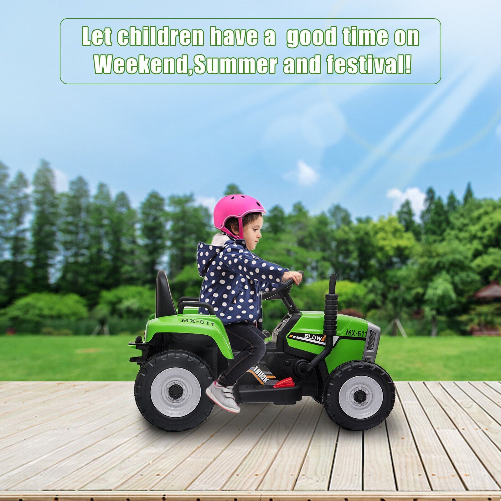 12V Electric Tractor with Trailer for Kids - Remote Control Ride-On Toy Car