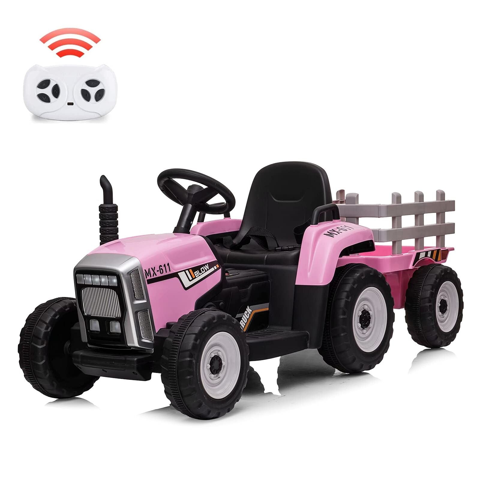 12V Electric Tractor with Trailer - Remote Control Ride On Car for Toddlers