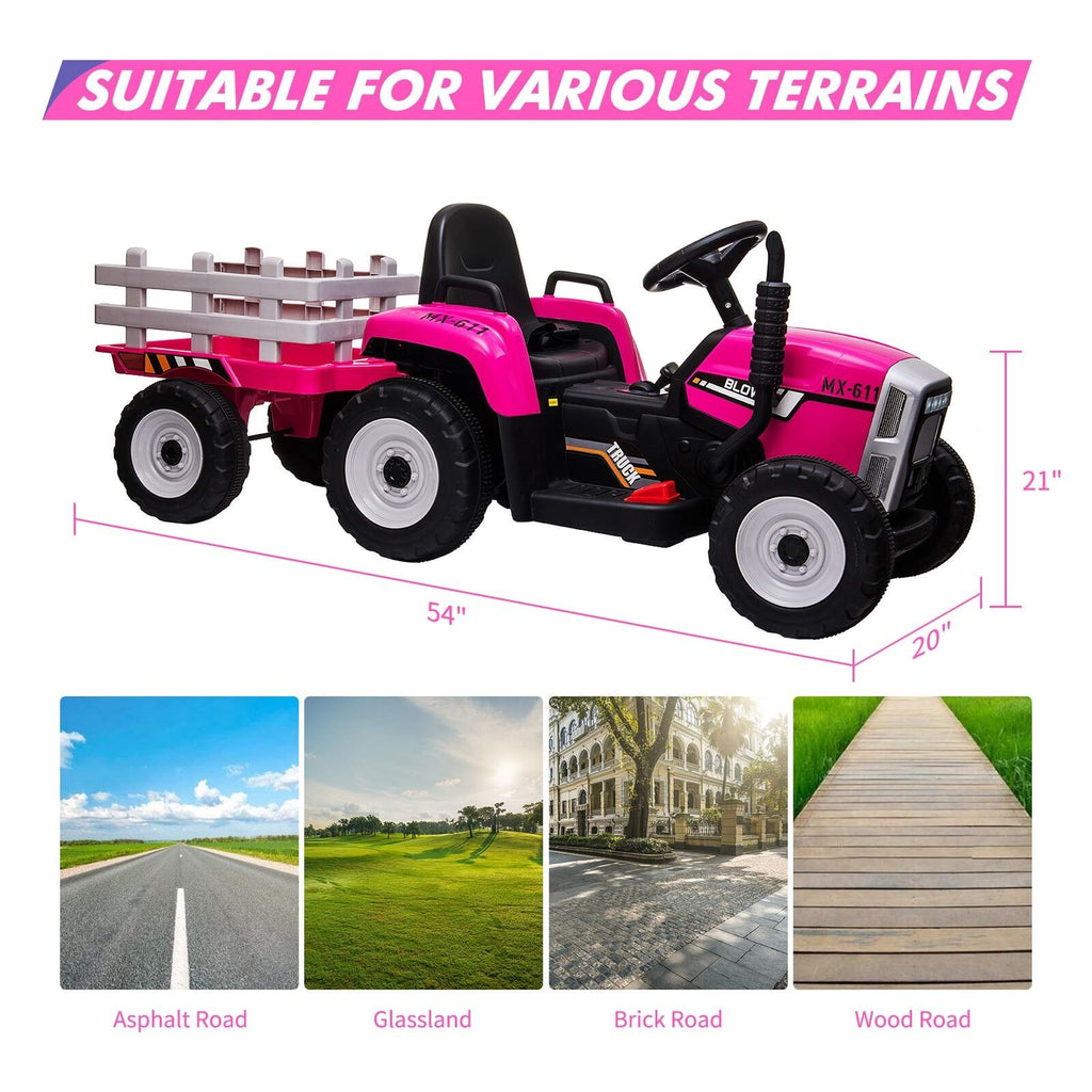 12V Electric Tractor with Trailer - Remote Control Ride On Car for Toddlers