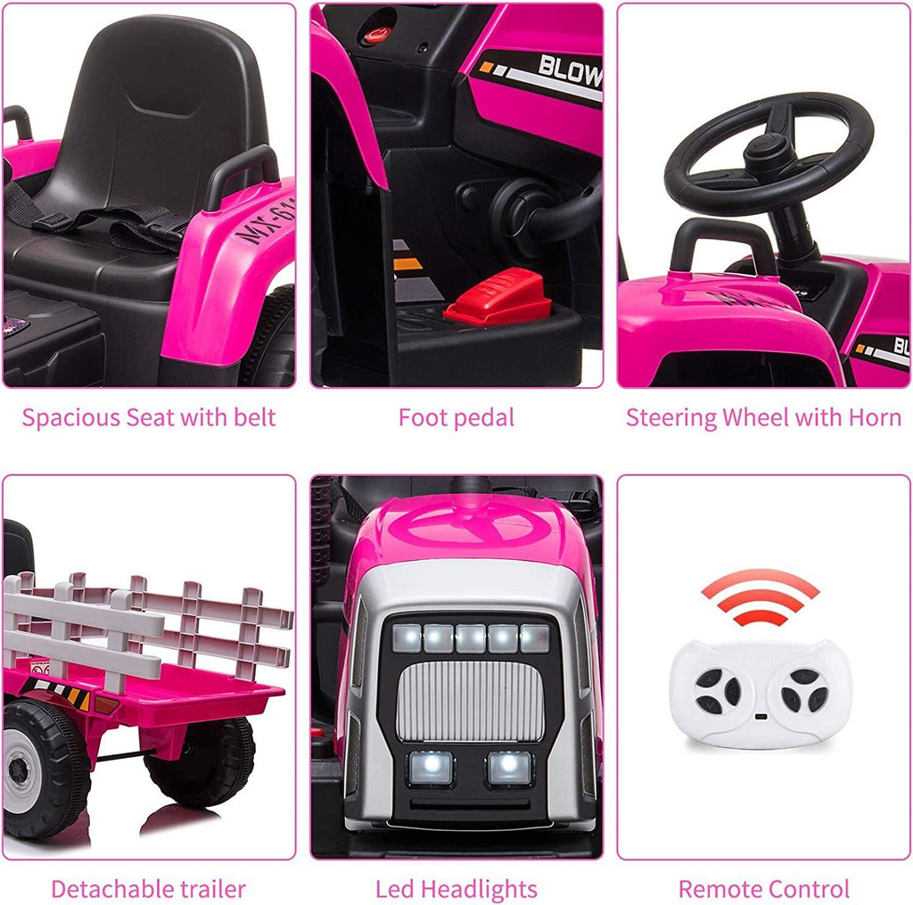 12V Electric Tractor with Trailer Ride-On Car for Toddlers with Remote Control