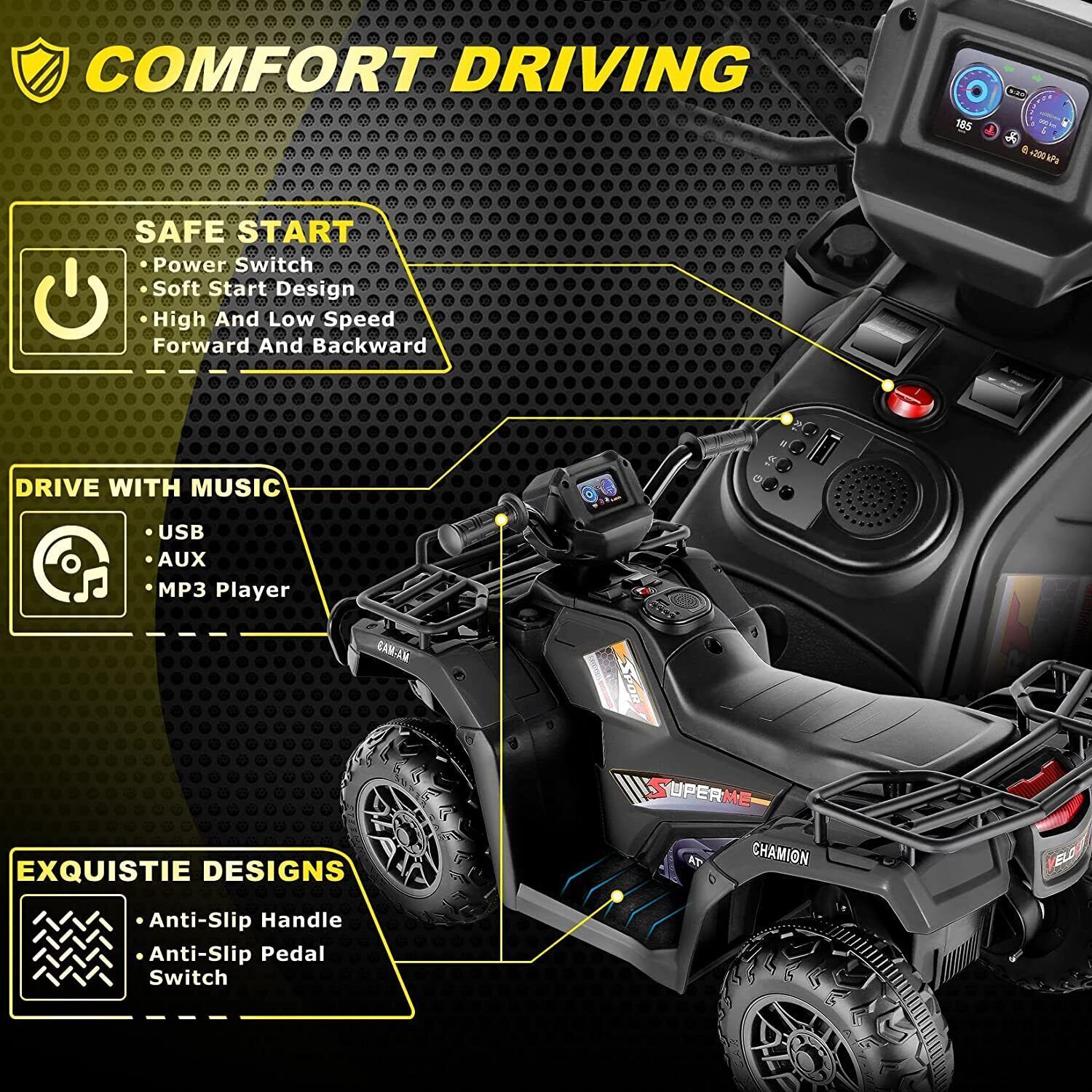 12V Electric Vehicle with High/Low Speed Treaded Tires and LED Lights