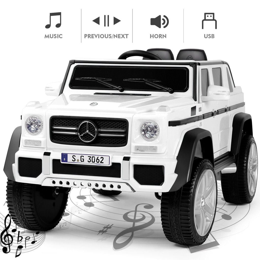 Electric Ride-On Car for Kids with Music, LED Lights, and Remote Control - 3 Speeds - White