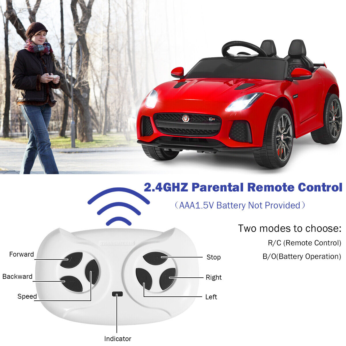 12V Jaguar F-Type SVR Licensed Kids Ride On Car with MP3 Player and Lights in Red