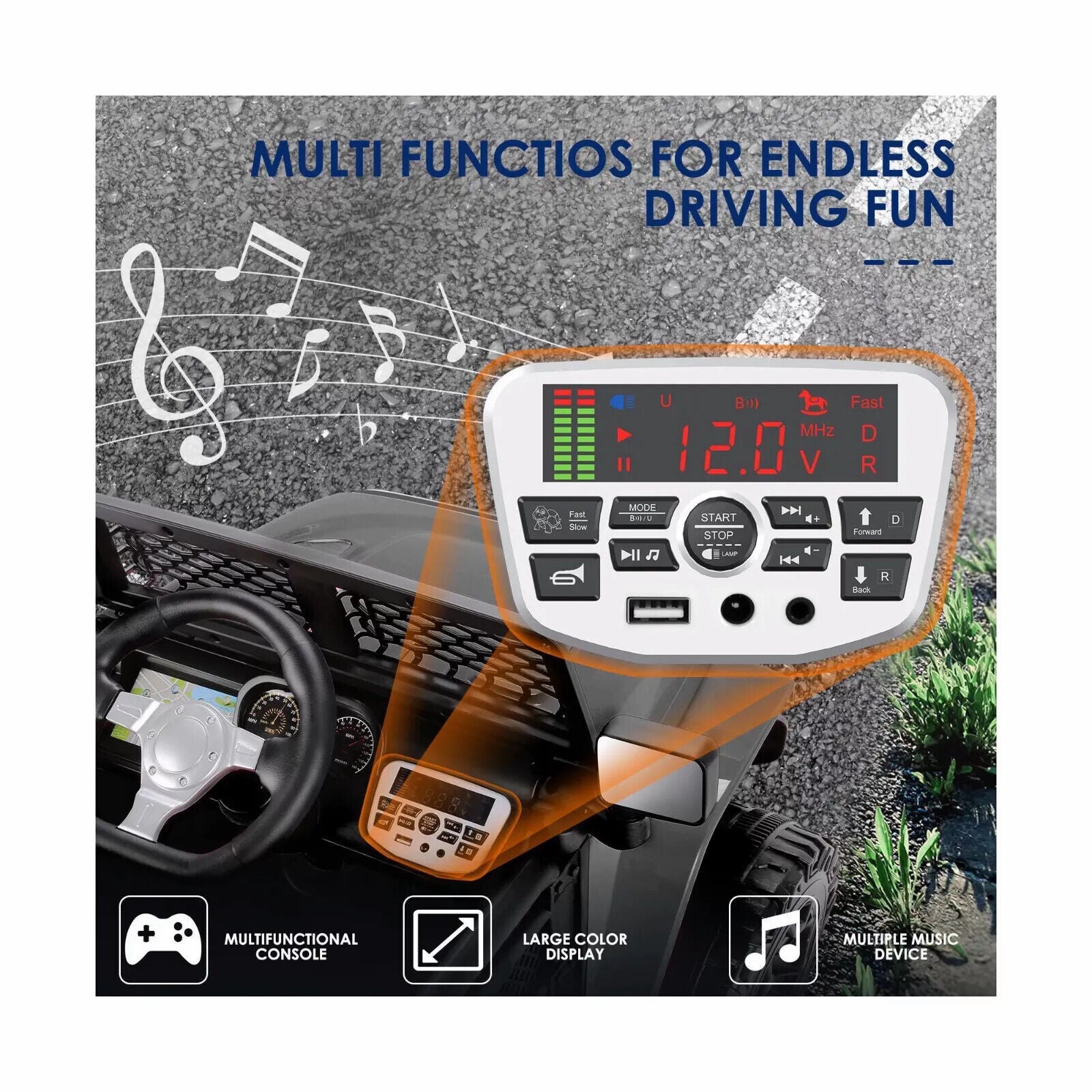 12V Electric Ride-On Car for Kids with Remote Control and Music Player