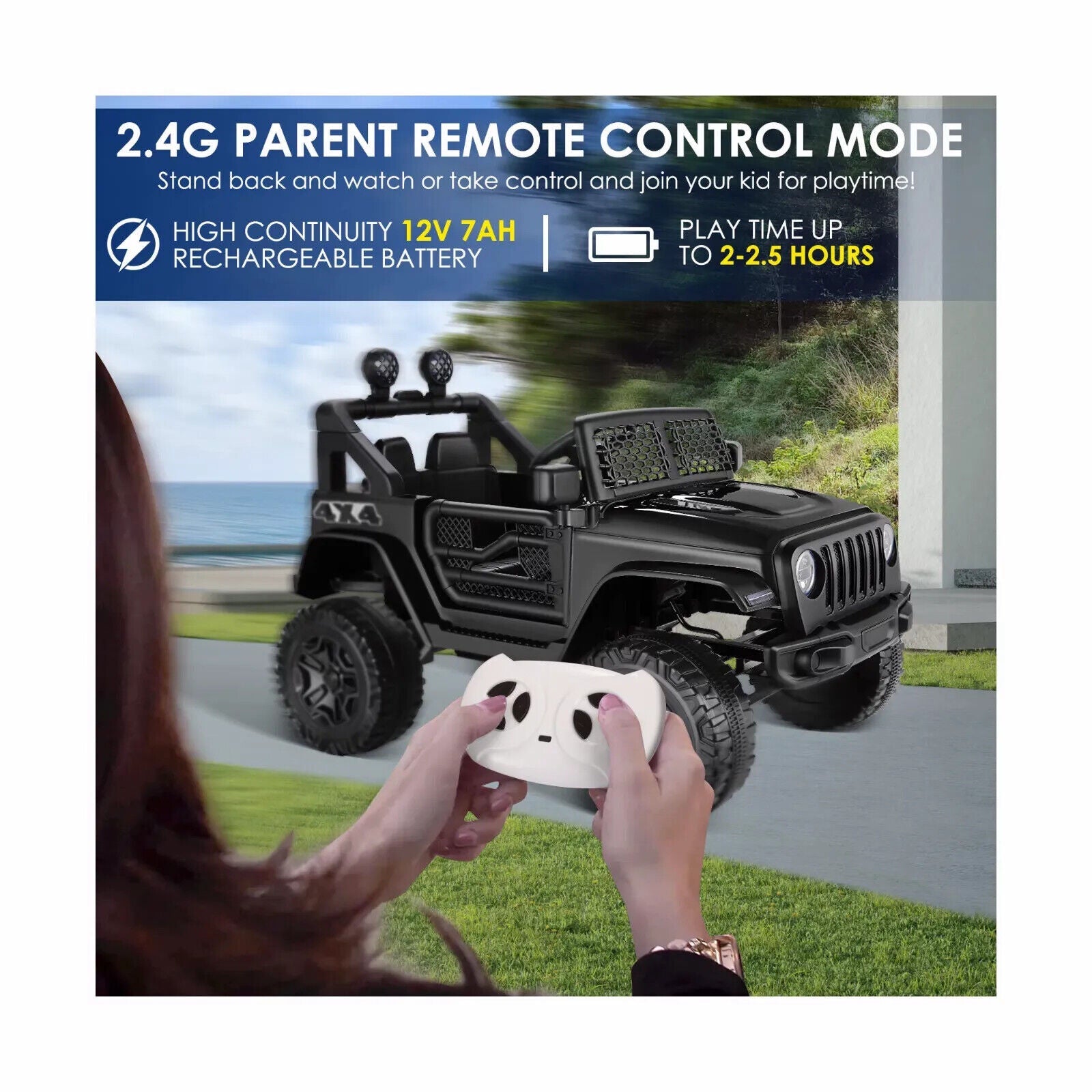 12V Electric Ride-On Car for Kids with Remote Control and Music Player