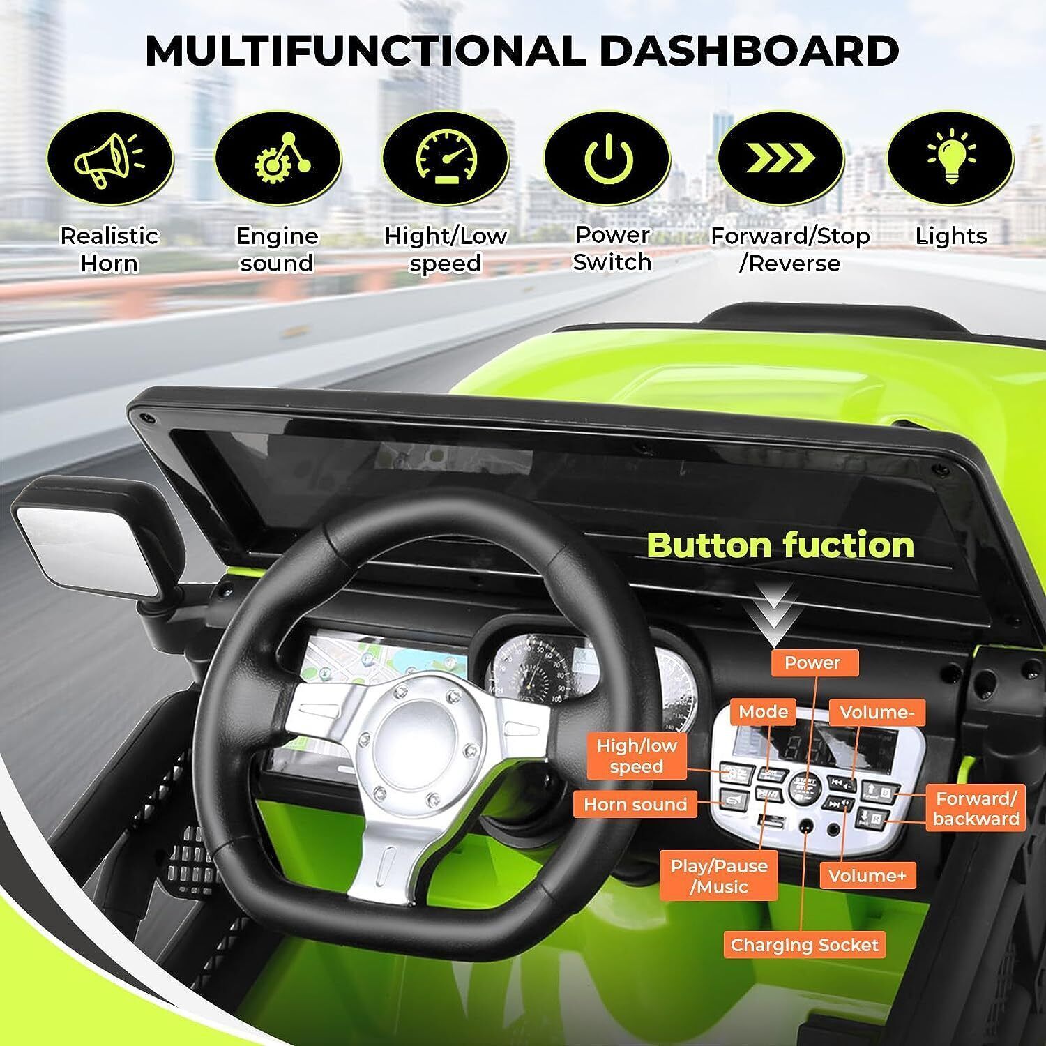 Electric Ride-On Truck with Remote Control and LED Lights - 3 Speed Options