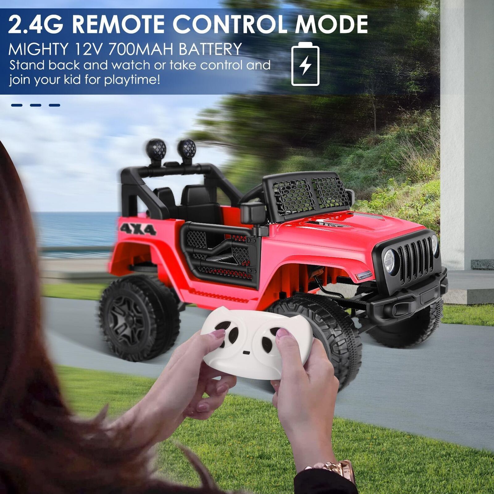 12V Kids Electric Ride-On Jeep with Remote Control and LED Lights - 3 Speed Options