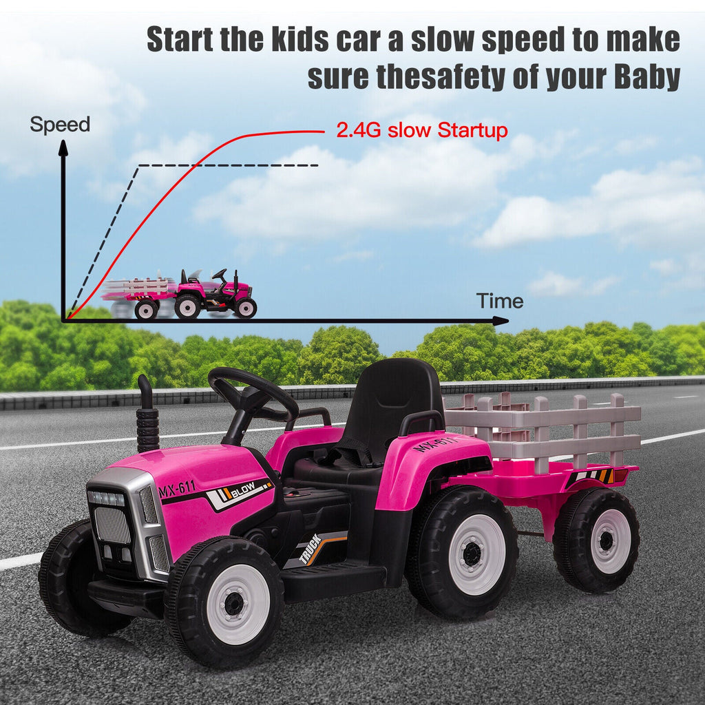 12V Kids Electric Tractor with Trailer and LED Lights - USB Compatible