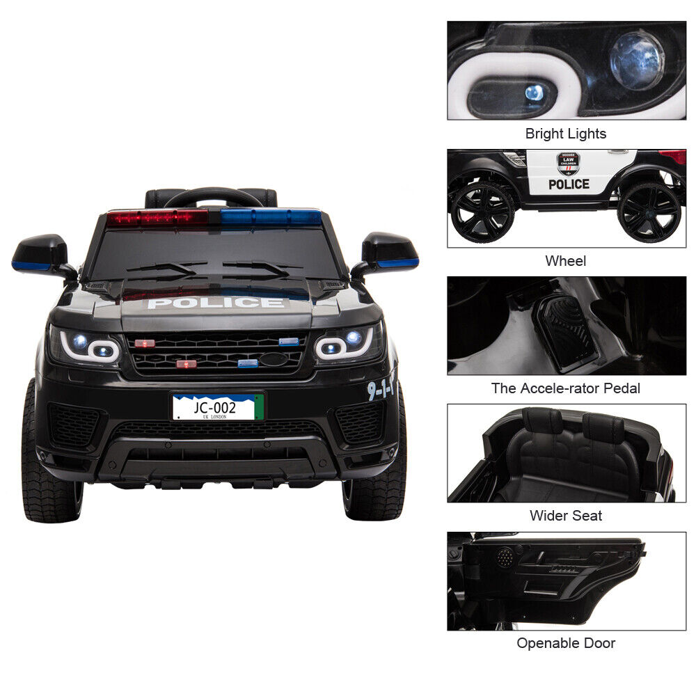 12V Kids Police Ride-On Car with Remote Control and LED Flashing Lights