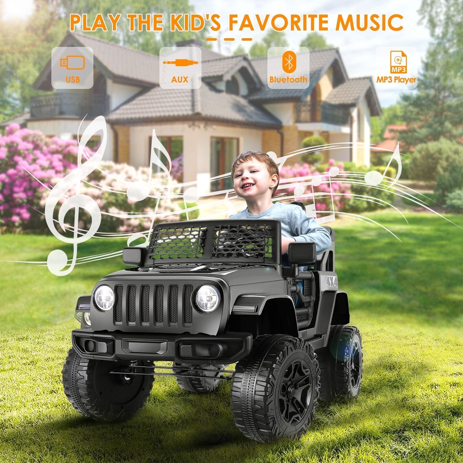 12V Kids Ride-On Car with MP3, Bluetooth, and Parental Remote Control