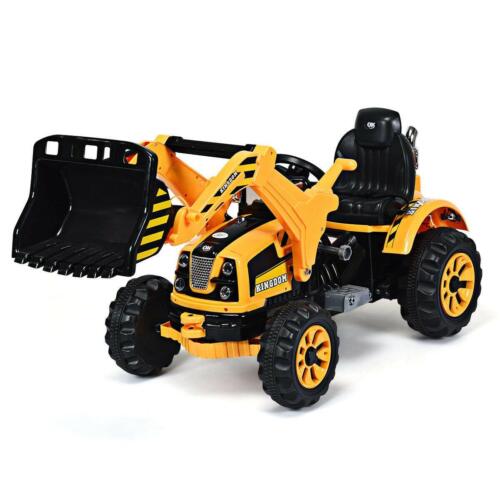 12V Kids Ride On Excavator Truck with Front Loader Digger - Yellow