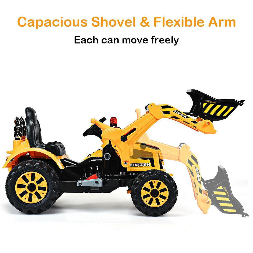 12V Kids Ride On Excavator Truck with Front Loader Digger - Yellow