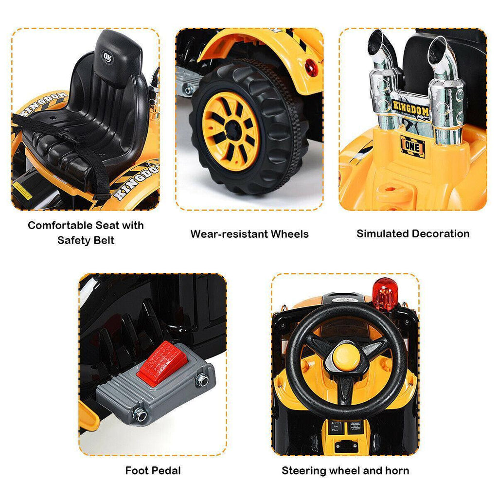 12V Kids Ride On Excavator Truck with Front Loader Digger - Yellow