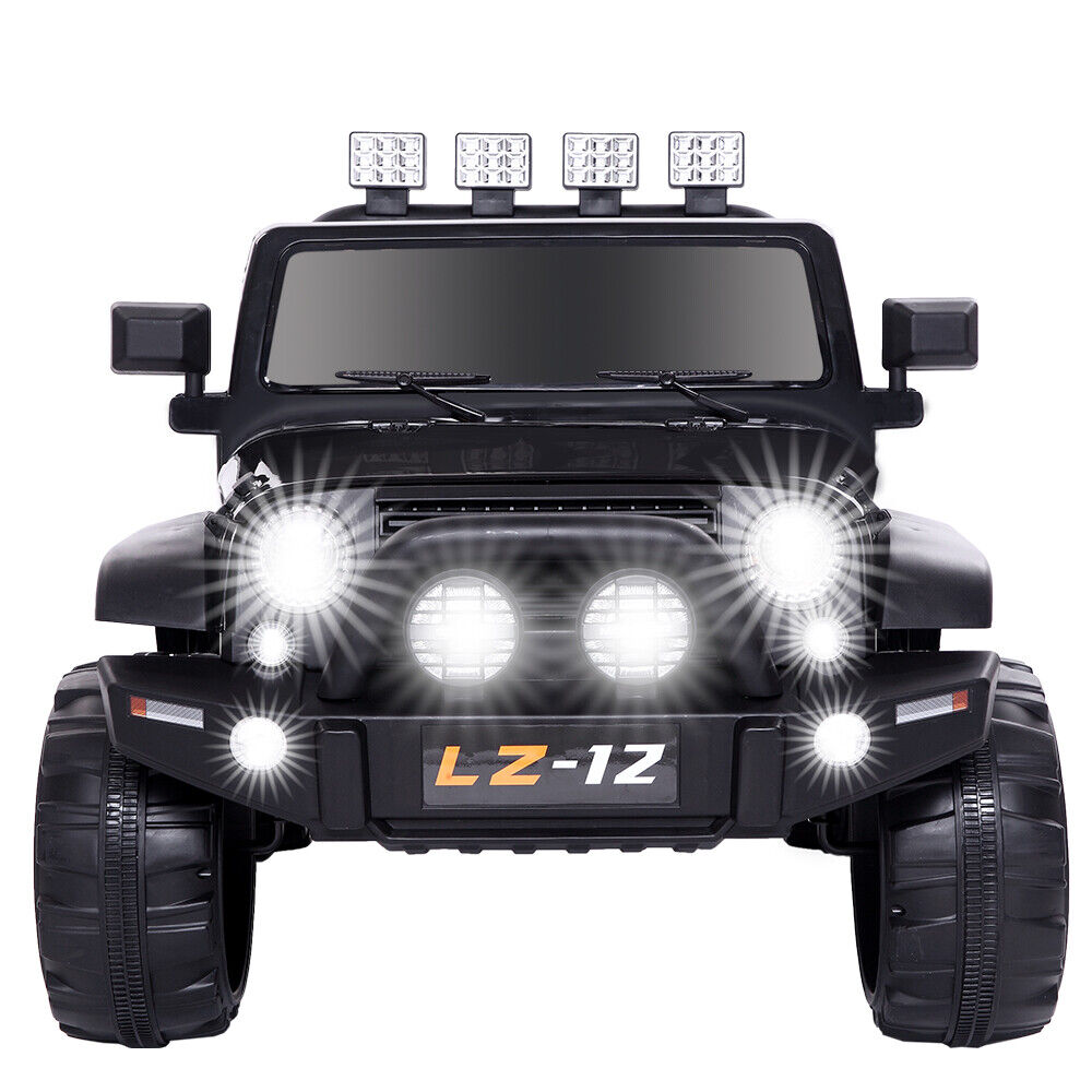 12V Kids Ride-On Jeep with Music, RC Remote Control, and Black Finish