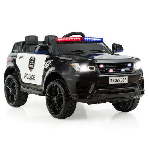 12V Kids Ride On Police Car with RC Control, Light & Siren - Black