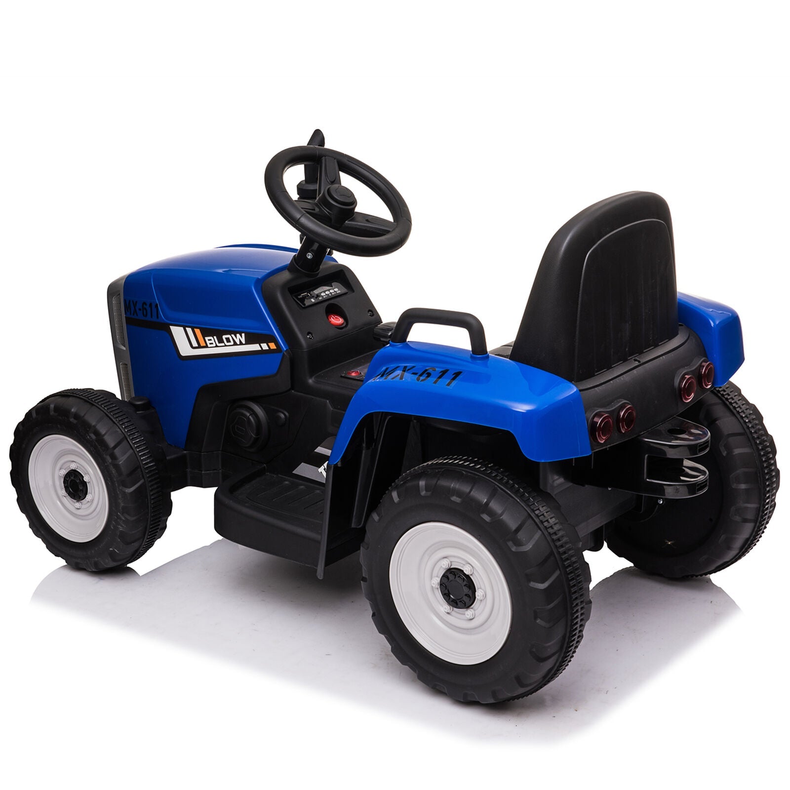 12V Kids Ride On Tractor Trailer with Lights - Battery Powered Toy Car