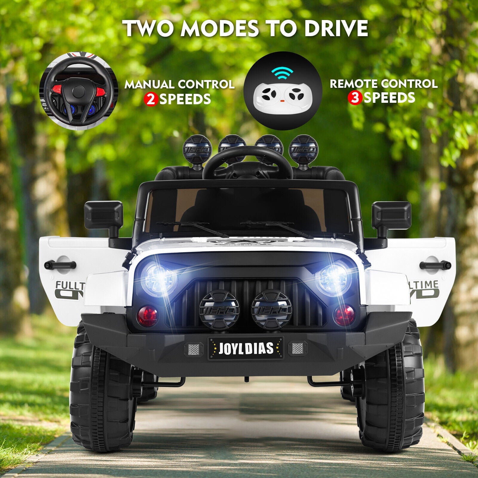 12V Electric Ride-On Toy Truck for Kids with Remote Control, Music, LED Lights, and Storage