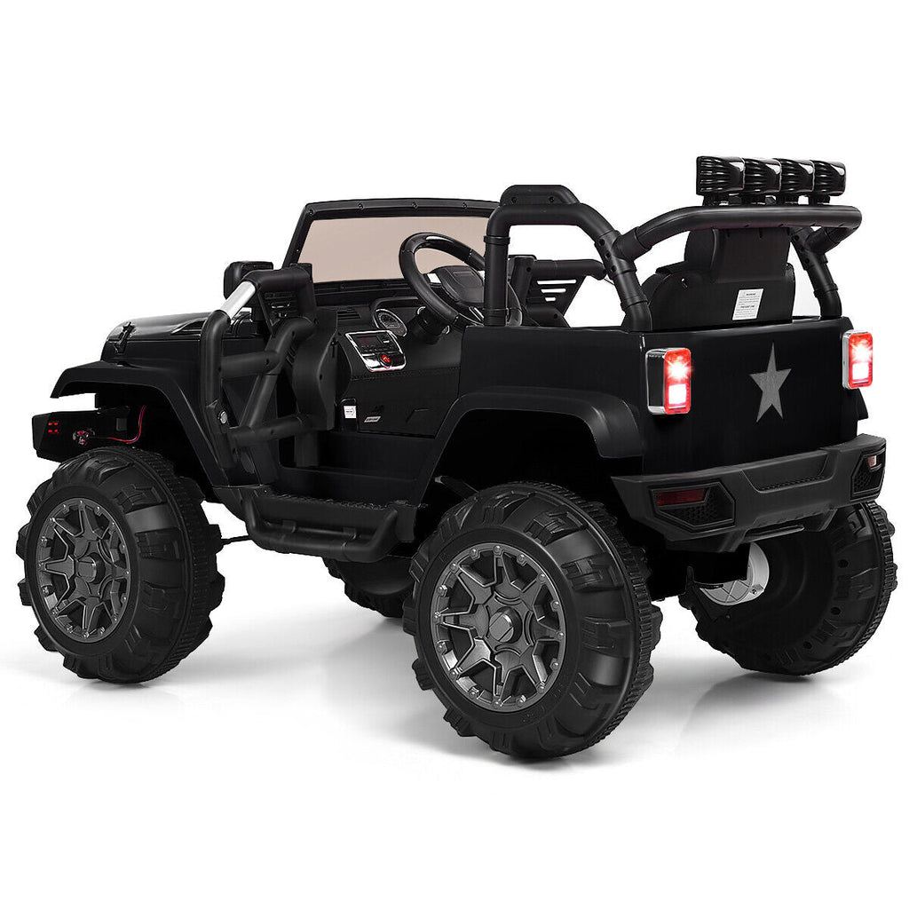 12V Kids Ride On Truck Car with Remote Control, MP3 Music, and LED Lights in Black