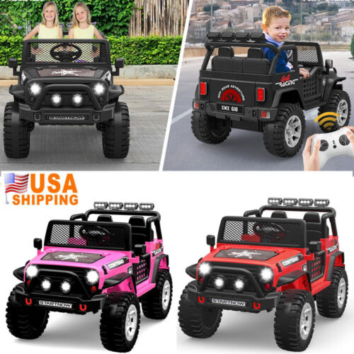 12V Kids Ride On Truck Car with Safety Belt, MP3 and LED Lights - Perfect Xmas Gift for Two!