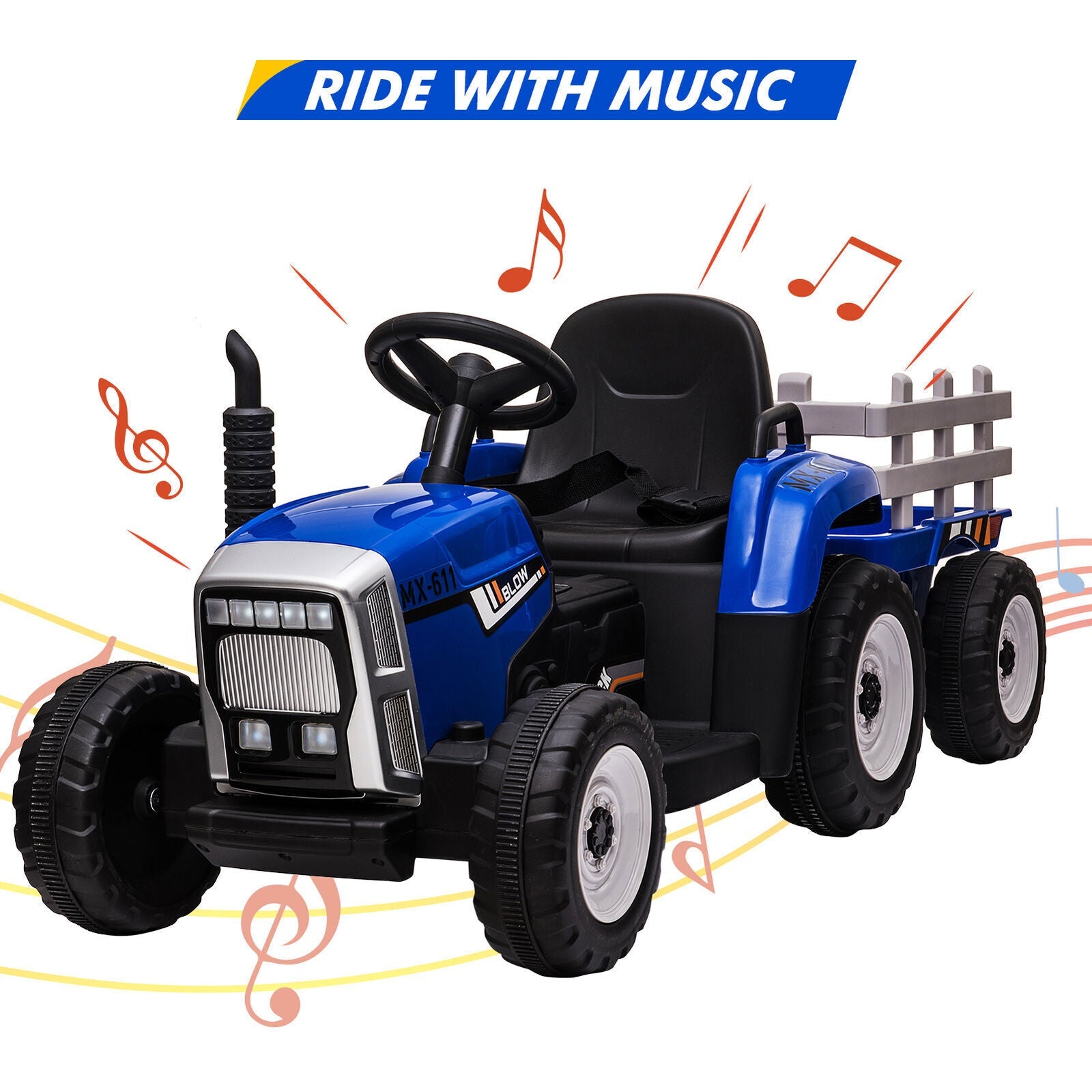 12V Kids Ride-On Truck with Remote Control and Trailer - Battery Powered Toy Tractor