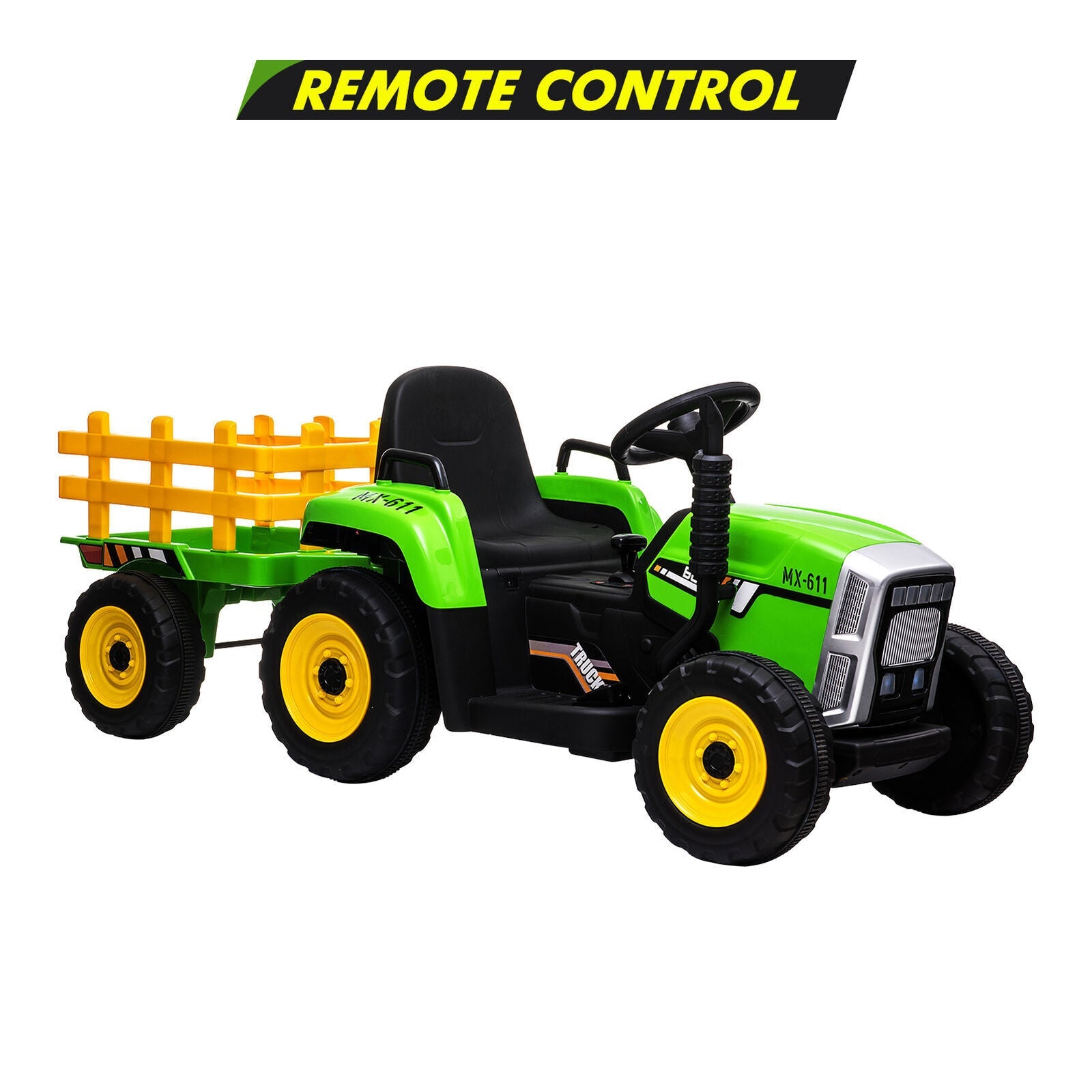 12V Kids Ride-On Truck with Remote Control and Trailer - Battery Powered Toy Tractor