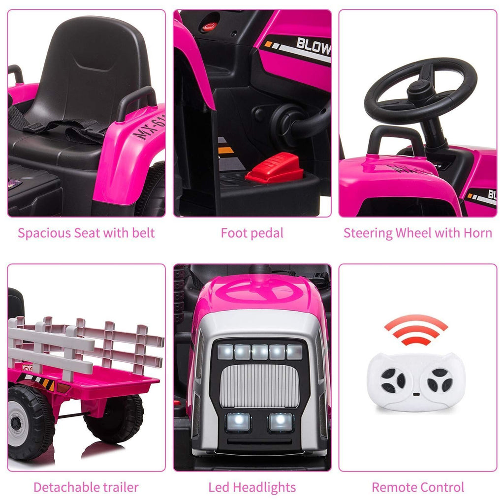 12V Kids Ride-On Truck with Remote Control and Trailer - Battery Powered Toy Tractor