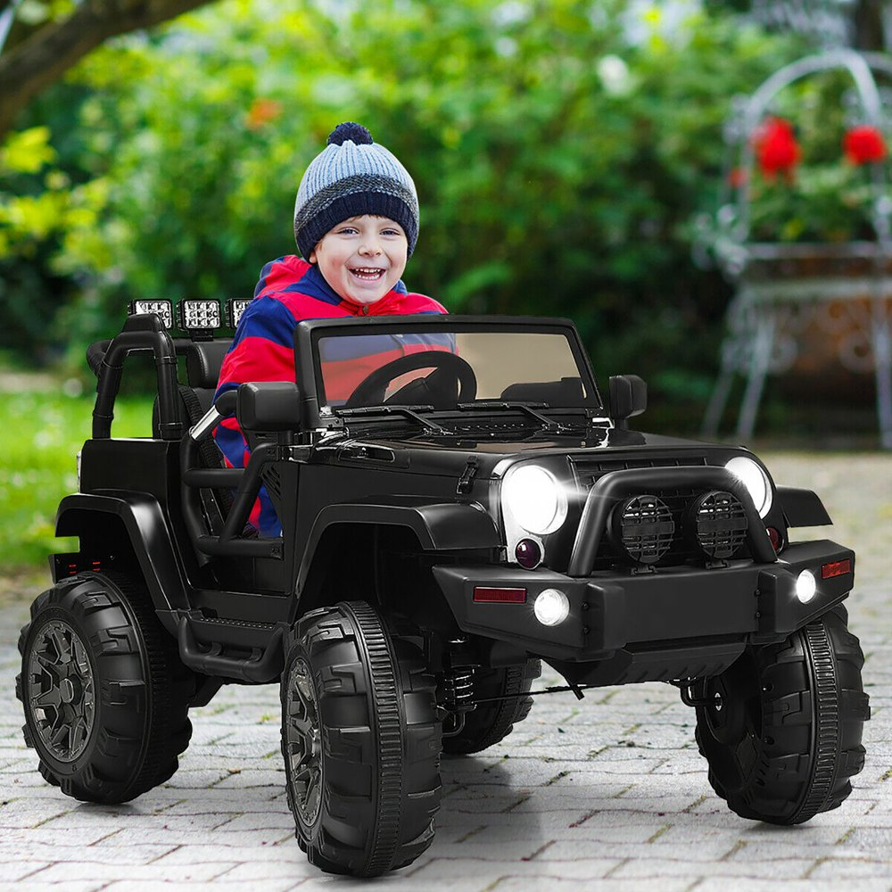 12V Kids Ride-On Truck with Remote Control, MP3 Music, and LED Lights in Black