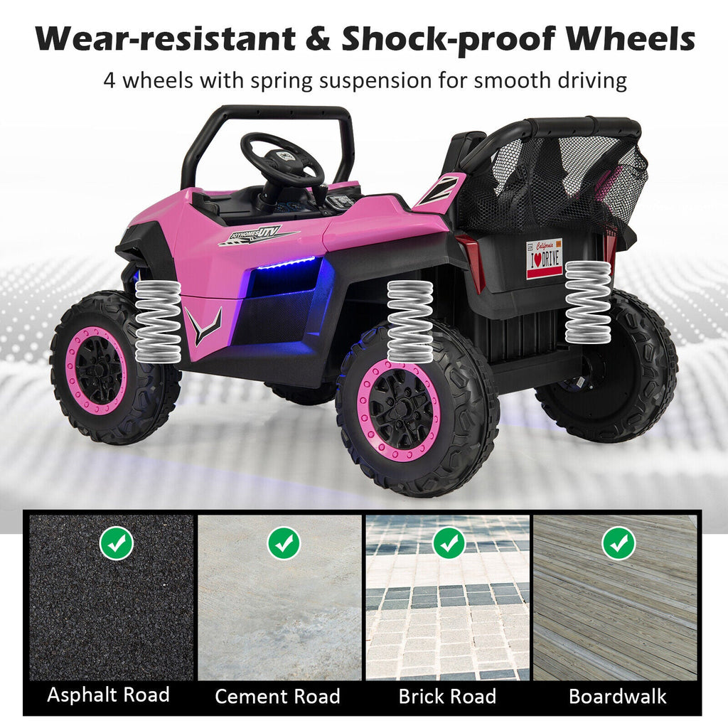 12V Kids Ride On UTV with Suspension, Lights & Music - RC Electric Vehicle for 2 Children
