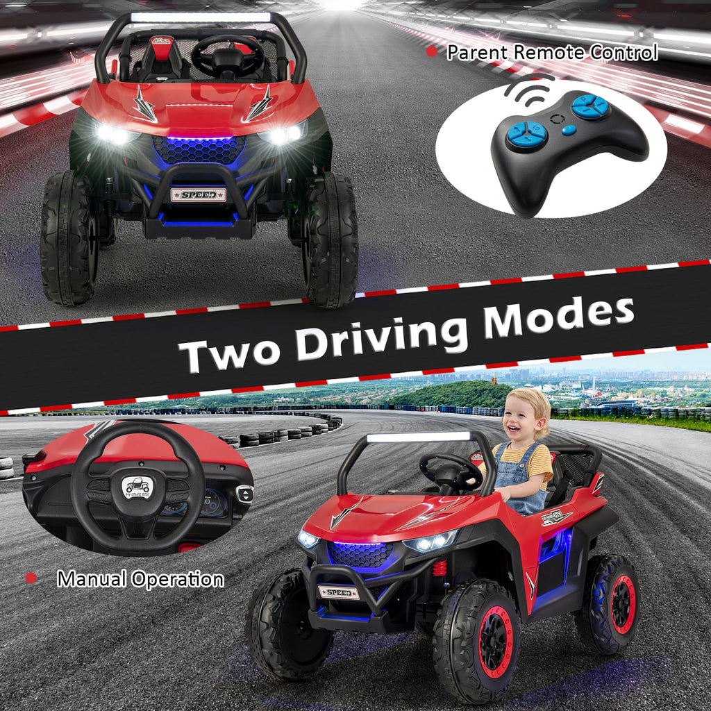12V Kids Ride On UTV with Suspension, Lights & Music - RC Electric Vehicle for 2 Children