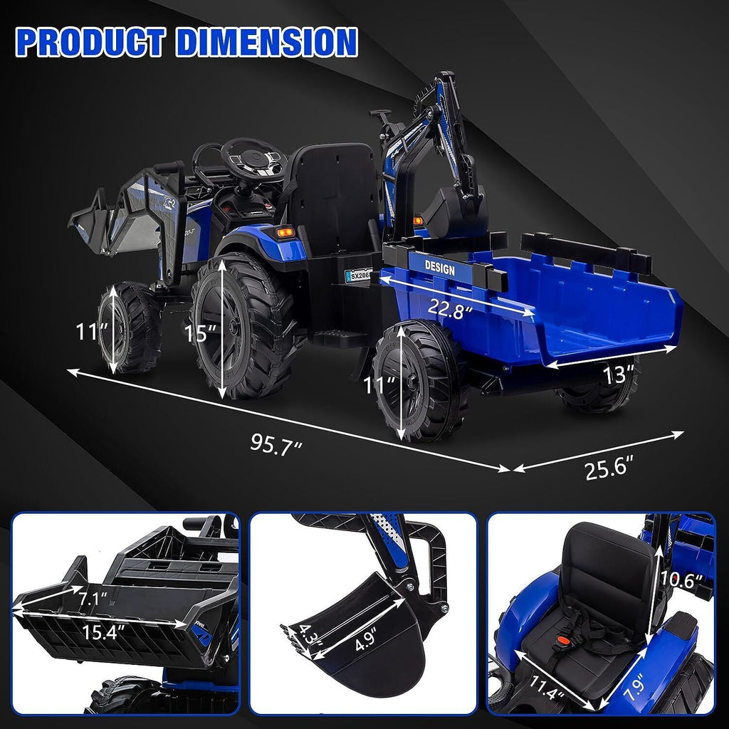 12V Kids Tractor Ride On Toy Car with Trailer, Music, and LED Lights - Perfect Gift for Toddlers