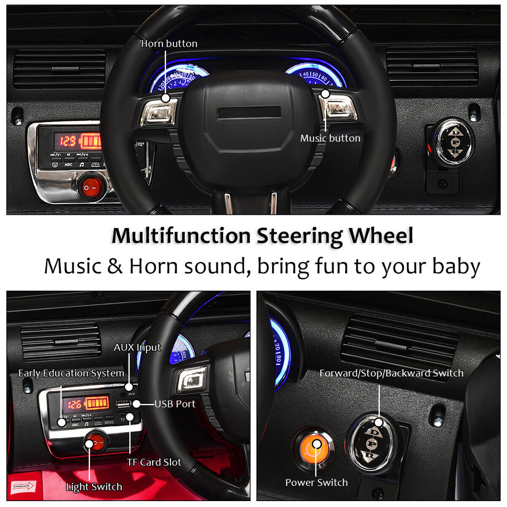 12V Kids Truck Car with Remote Control, MP3 Music, and LED Lights in Red