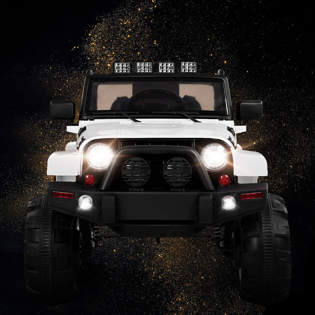 12V Kids Truck Car with Remote Control, MP3 Music, LED Lights - White