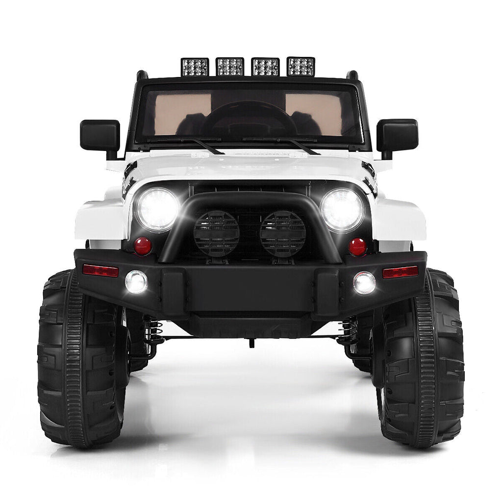 12V Kids Truck Car with Remote Control, MP3 Music, LED Lights - White
