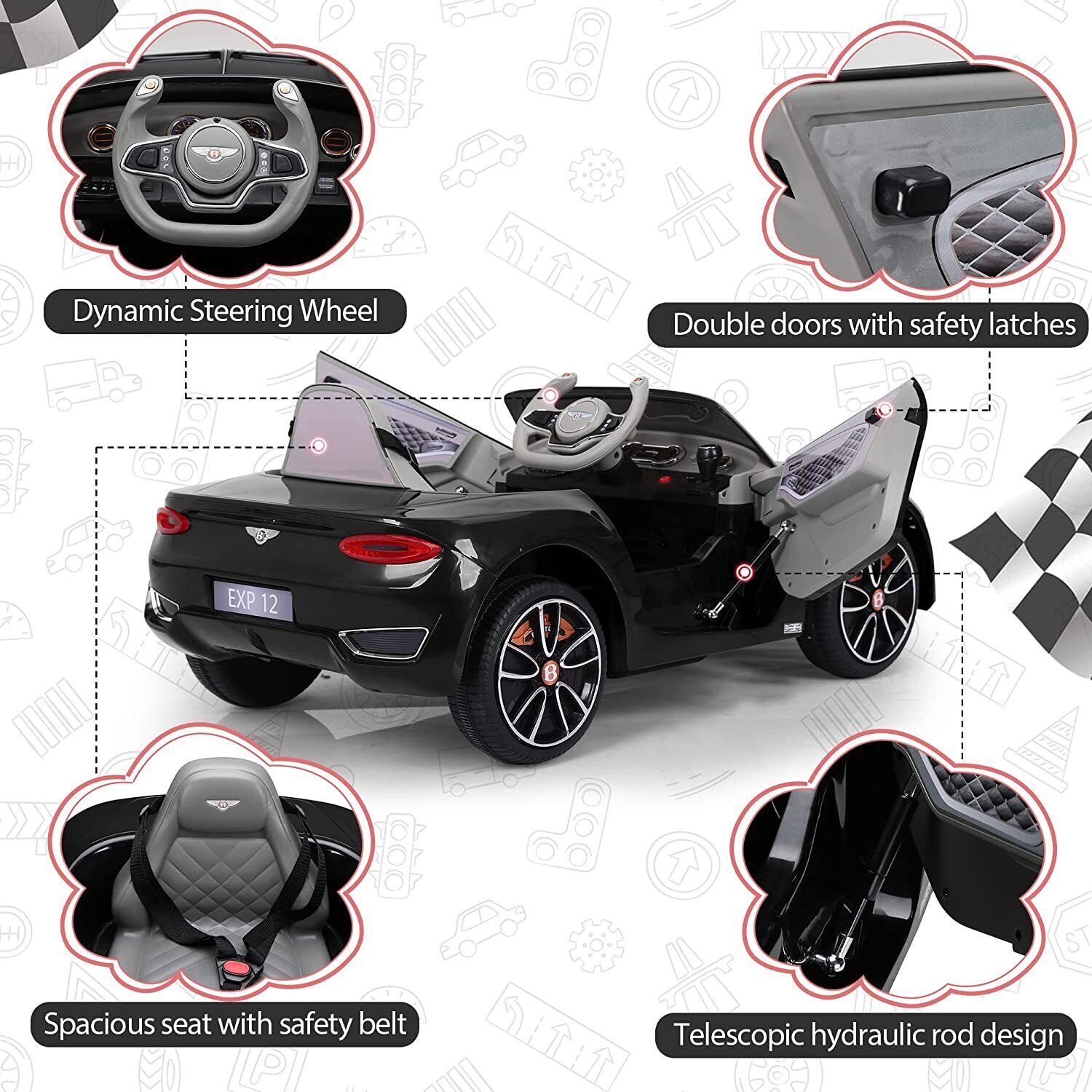 12V Licensed Bentley Electric Ride-On Car for Kids with Remote Control and 4 Wheels