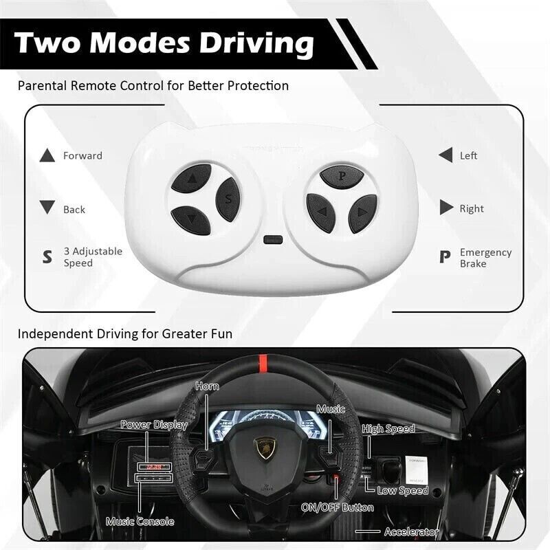 12V Licensed Lamborghini Aventador Electric Ride-On Car for Kids - Black