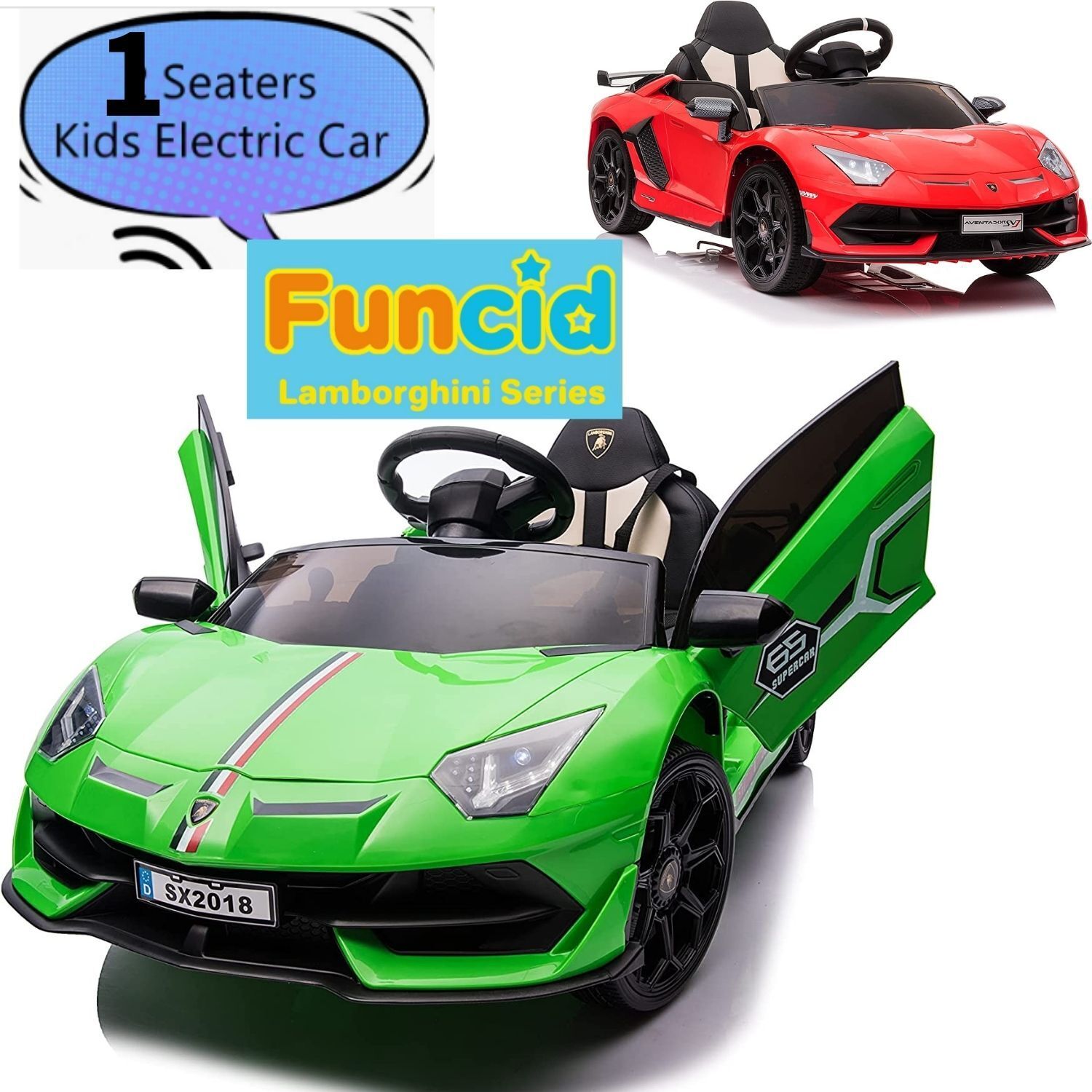 12V Licensed Lamborghini Car Toy with Headlights & Hydraulic Door - Electric Ride On for Kids