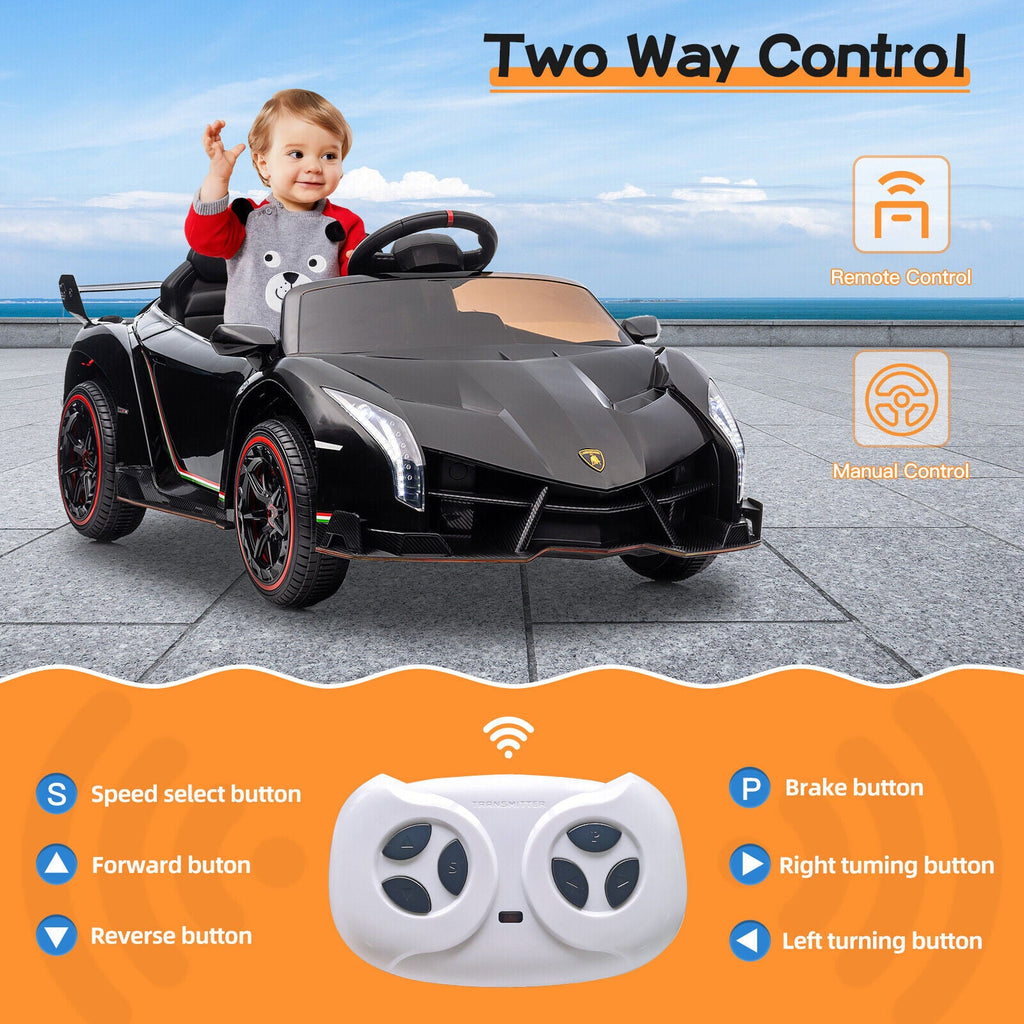 12V Licensed Lamborghini Electric Ride On Car Toy for Kids - 2-Seater with Remote Control and MP3 Compatibility