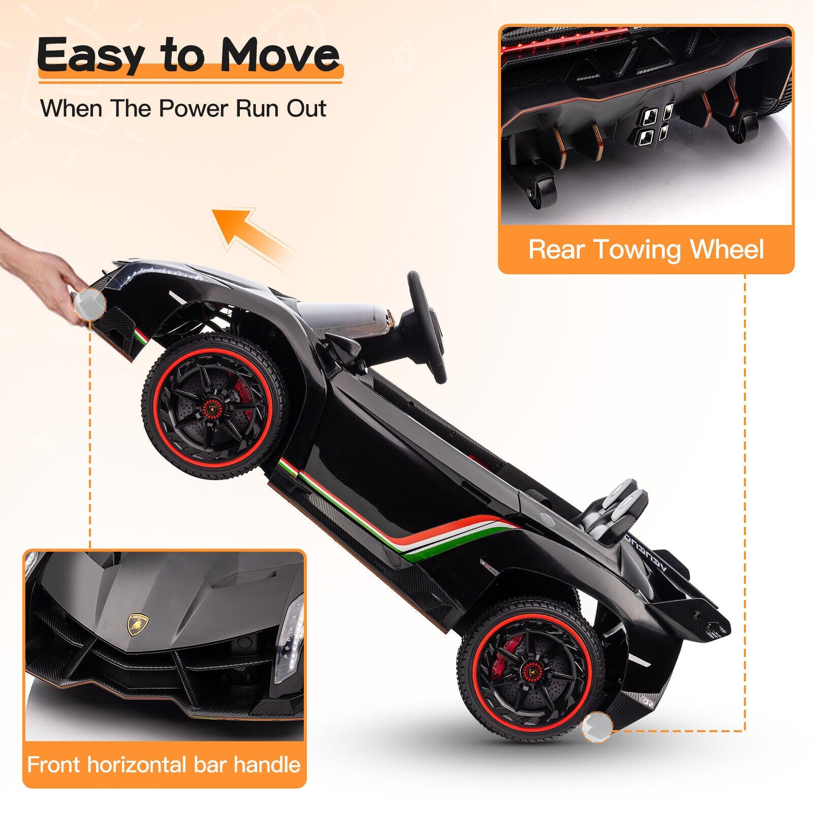 12V Licensed Lamborghini Electric Ride On Car Toy for Kids - 2-Seater with Remote Control and MP3 Compatibility