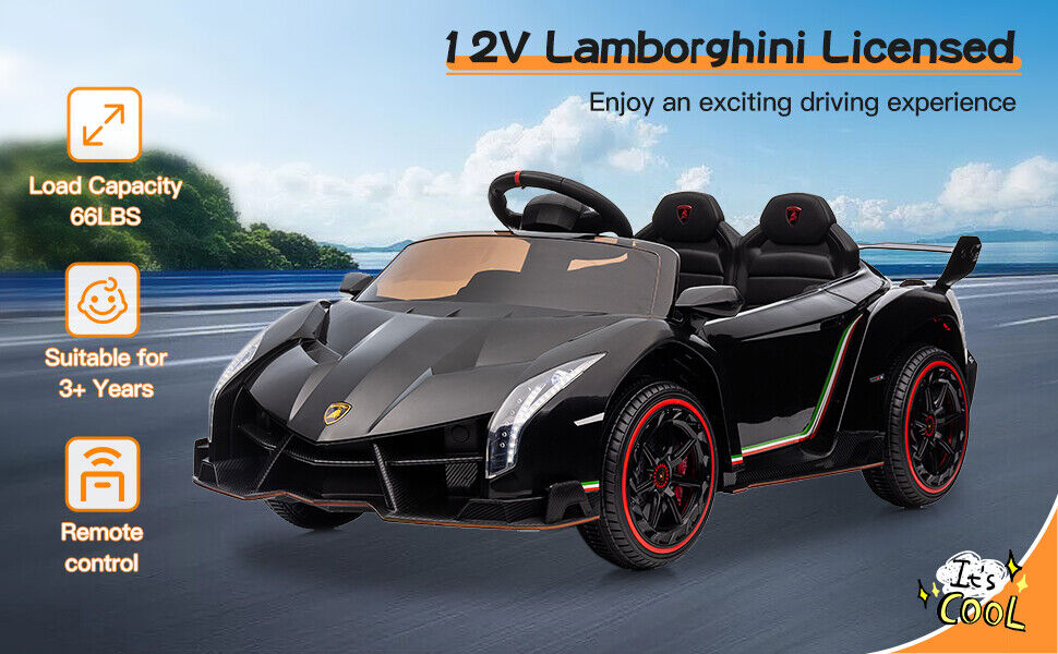 12V Licensed Lamborghini Electric Ride On Car Toy for Kids - 2-Seater with Remote Control and MP3 Compatibility