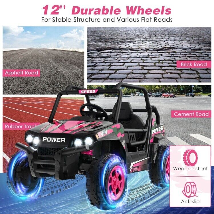 12V Off-Road Truck Ride-On Toy for Kids with Remote Control, LED Lights, and Music